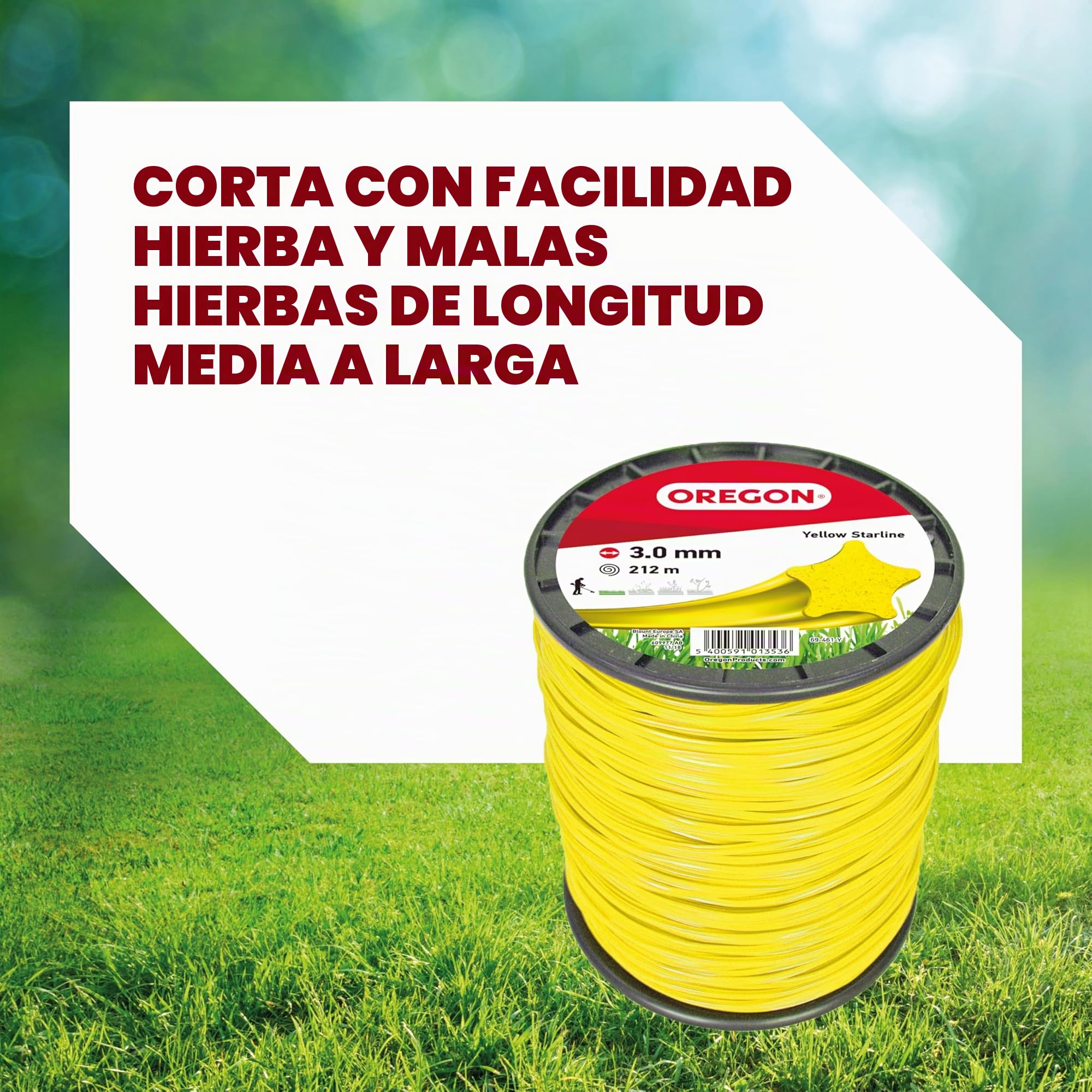 Oregon Yellow Star Hilo para Desbrozadora 3mm, Hierba, Maleza, Vegetación y más, Hilo de Nylon de Gran Resistencia, Compatible con la Mayoría de Modelos Estándar, 3.0mm x 212m (69-461-Y)