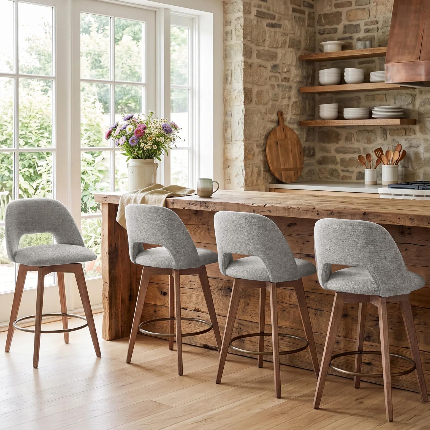 Zesthouse Swivel Bar Stools Set of 4, Wood Counter Height Chairs with Backs