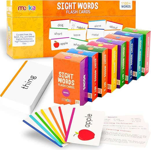 merka Sight Words Combo Pack Set A-G 575 Flash Cards 1st Grade Learn to Read Reading Flash Cards for Kids First Words Learn to Read Mastering, Set of 575