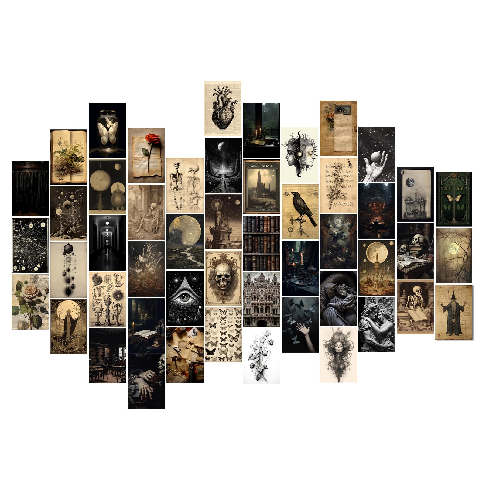 TWNSLLA Moody Dark Academia Decor Wall Art for Home,50pcs Dark Academia Aesthetic Wall Decor,Vintage Halloween Pictures Gothic Posters Wall Collage Kit,Witchy Goth Art Prints,4x6inch