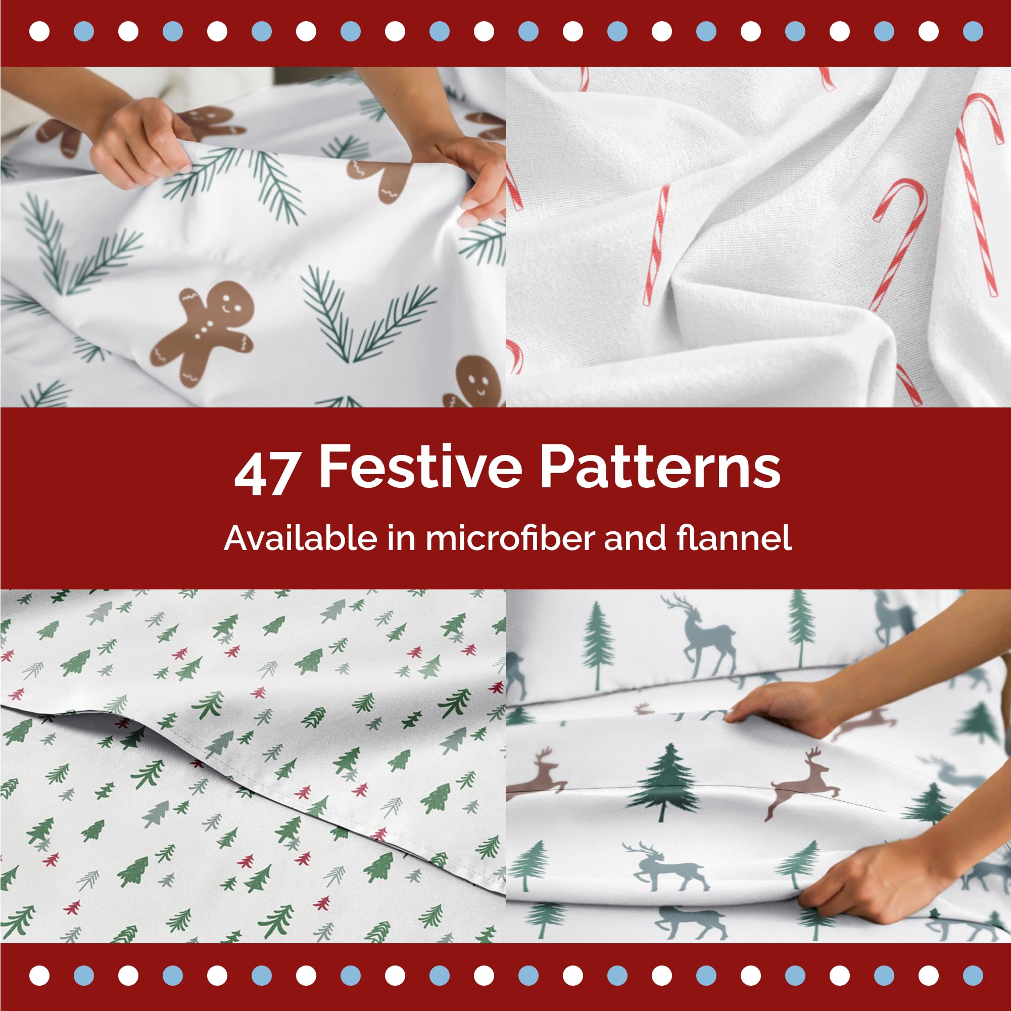 Juego sábanas navideñas 4 piezas, esquinas tipo bolsillo profundo y ajuste ceñido, no se arruga, cómodo y fresco para invierno, fácil de cuidar, diseño festivo árbol navideño, infantil, Queen 7