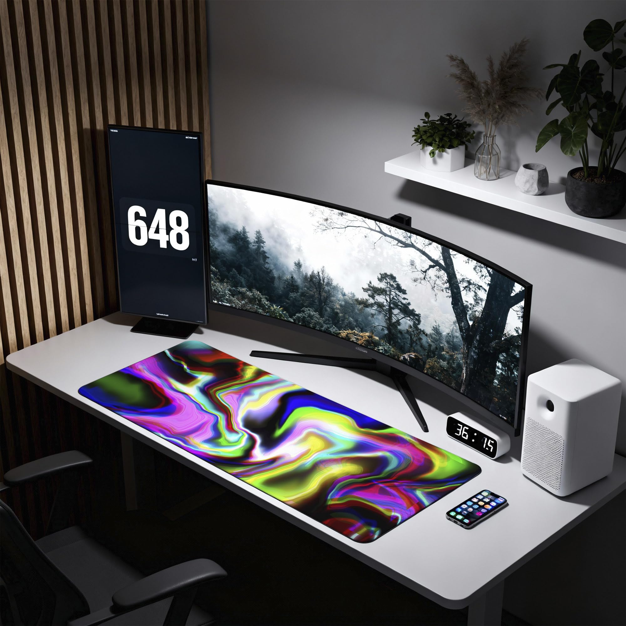 SoulAbiti Neon Glitch Flux Extended Desk Pad (36x14 Inch) - Fluid Art XXL Mouse Pad - Non-Slip Rubber Base & Stitched Edges 4