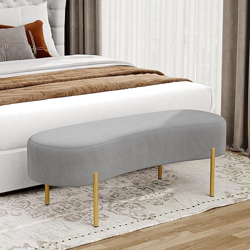 Miniatura 10 de ALISH Banco tapizado moderno otomano, banco de cama, banco de entrada con patas doradas para sala de estar, dormitorio, color blanco