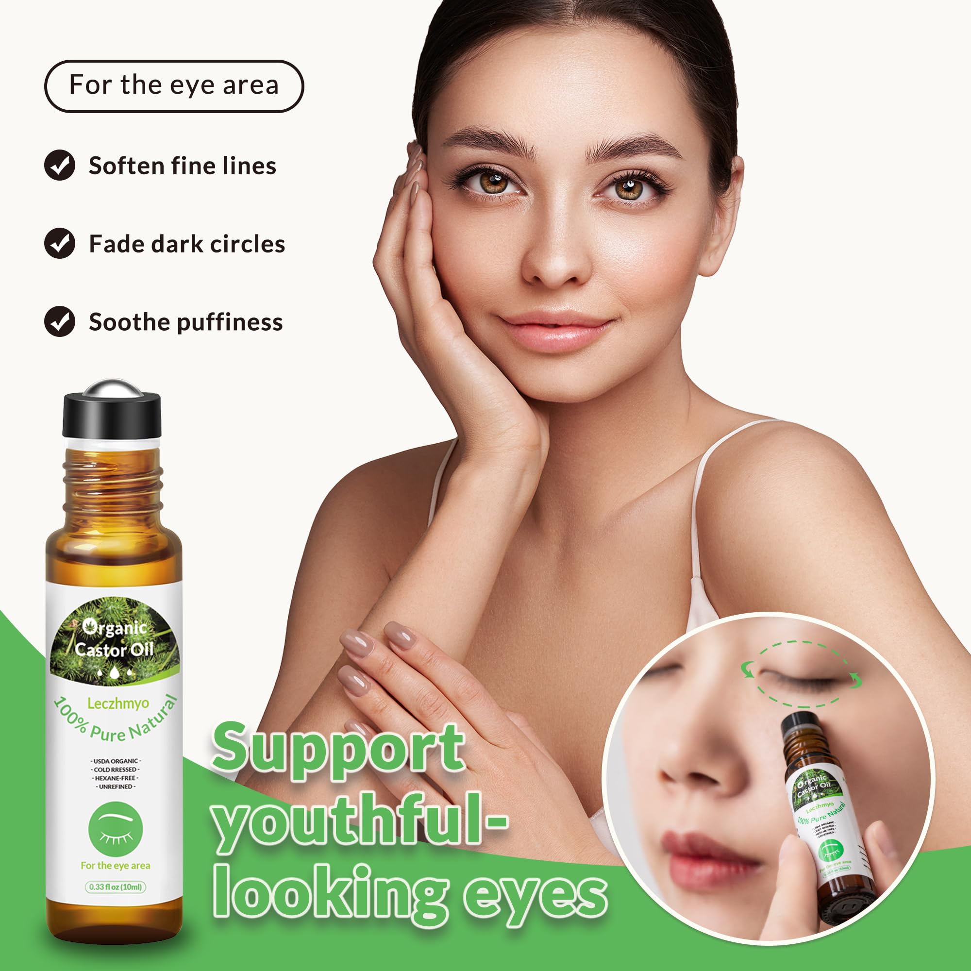 Leczhmyo Organic Castor Oil Roll on for Belly Face, Body, Under Eyes- Certified Organic, Cold Pressed, Hexane Free, Unrefined - Image 3