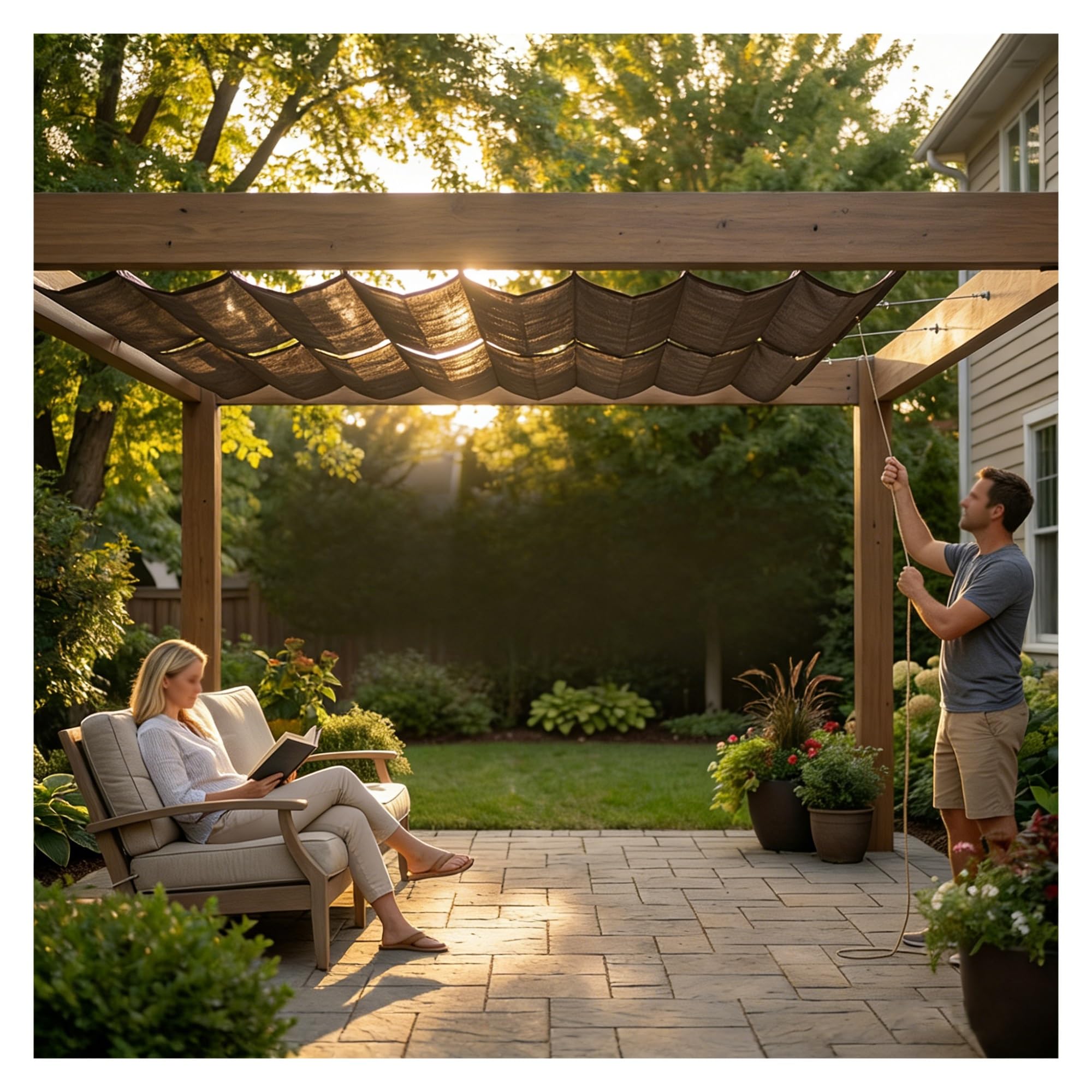 Voiles d'ombrage rétractables ondulées en PEHD de 2,6x15m pour pergola de patio