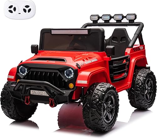 Miniatura 8 de sopbost Juguetes de paseo de 24 V para niños y niñas, vehículos eléctricos de 2 plazas 4 x 4 con pilas, 4 ruedas lado a lado, camión con control