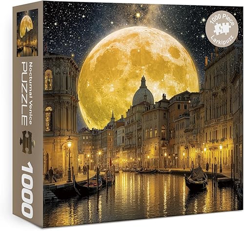 Venecia - Rompecabezas escénico para adultos de 1000 piezas, rompecabezas vintage de paisaje de la naturaleza, rompecabezas de noche estrellada,
