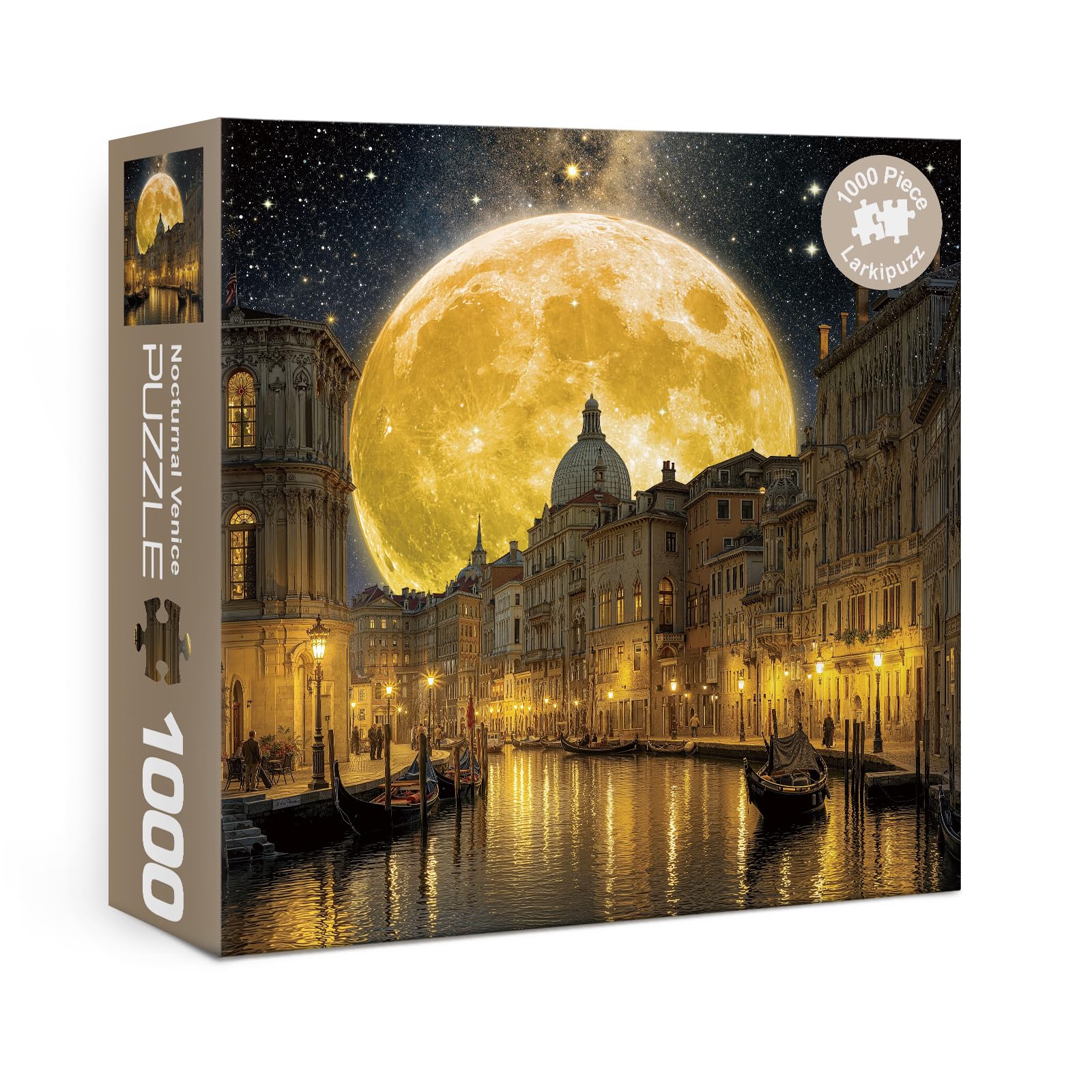 Venice Scenic Puzzles for Adults 1000 Pieces, Vintage Pretty Nature Landscape Starry Night Jigsaw Puzzle, Aesthetic Challenging Italy Moon Stars Puzzle