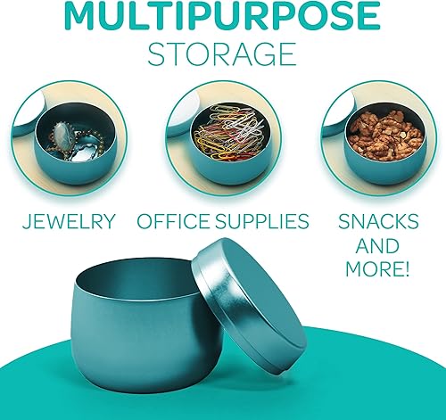 Miniatura 6 de Hearts & Crafts Velas color verde azulado de 4 onzas con tapas, paquete de 24 tarros de velas a granel para hacer velas, artes y manualidades,