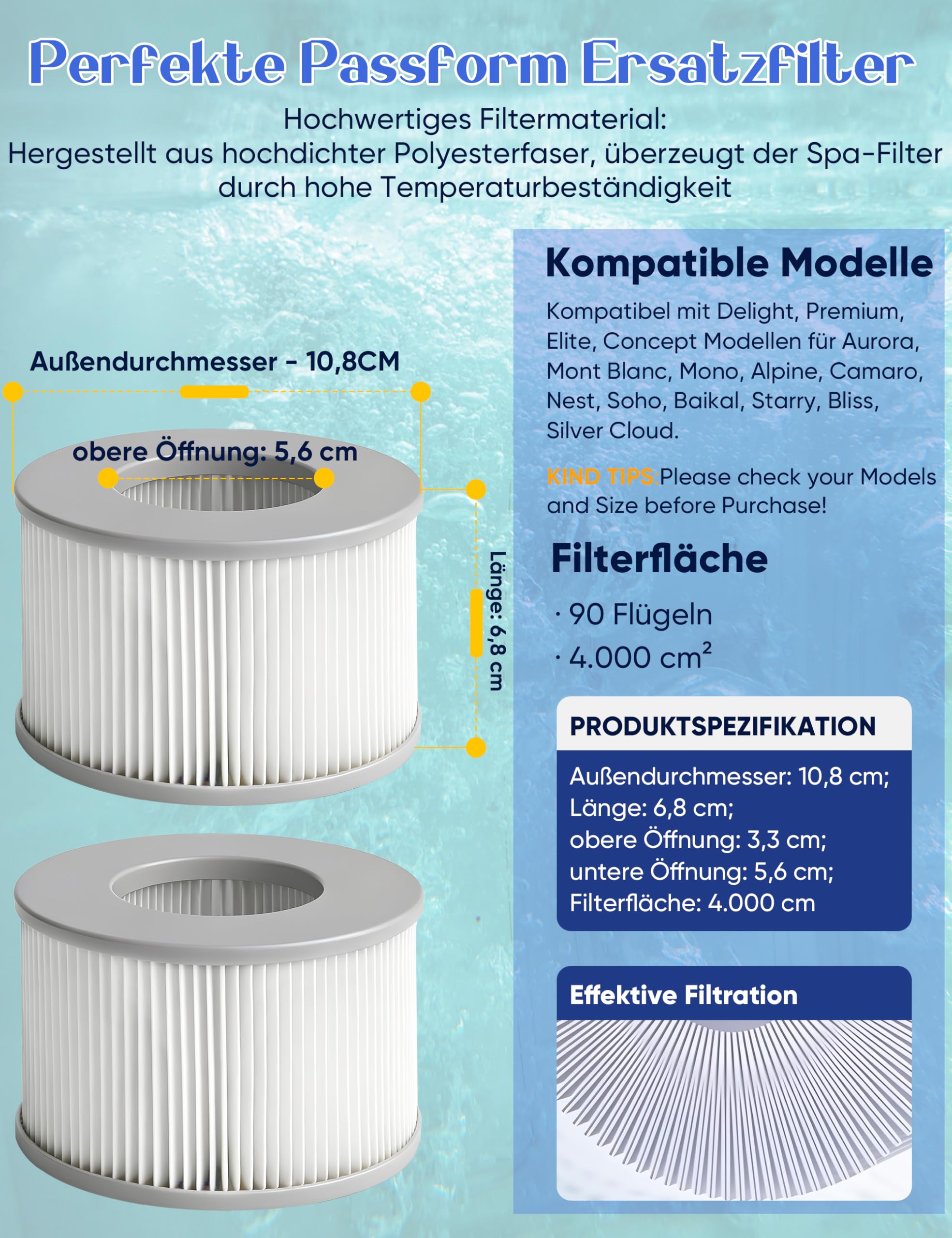 8 Stück Ersatz Filterkartusche für MSPA Filter – Ersatz Filter Kompatibel mit Whirlpool MSPA Modellen ab 2020 – Filterkartusche Wasserfilter für Aufblasbare Pools, Whirlpools und Spas