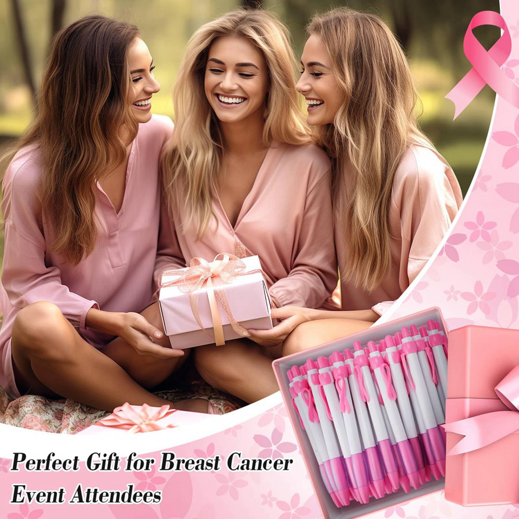 200 Penne un Nastro Rosa Sfuse, Penne un Sfera Retrattili con Inchiostro Nero per Articoli per Ufficio, Regali per Donne e Ragazze