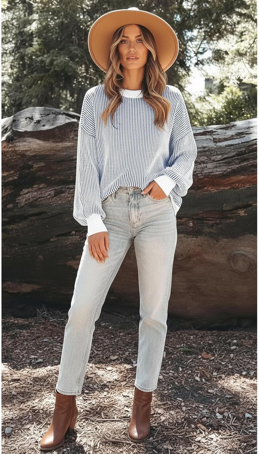 Womens Sweaters Fall 2026 Clothes Oversized Long Sleeve Colorblock Striped Knit Pullover Tops Casual Winter Trendy Outfits - Image 6