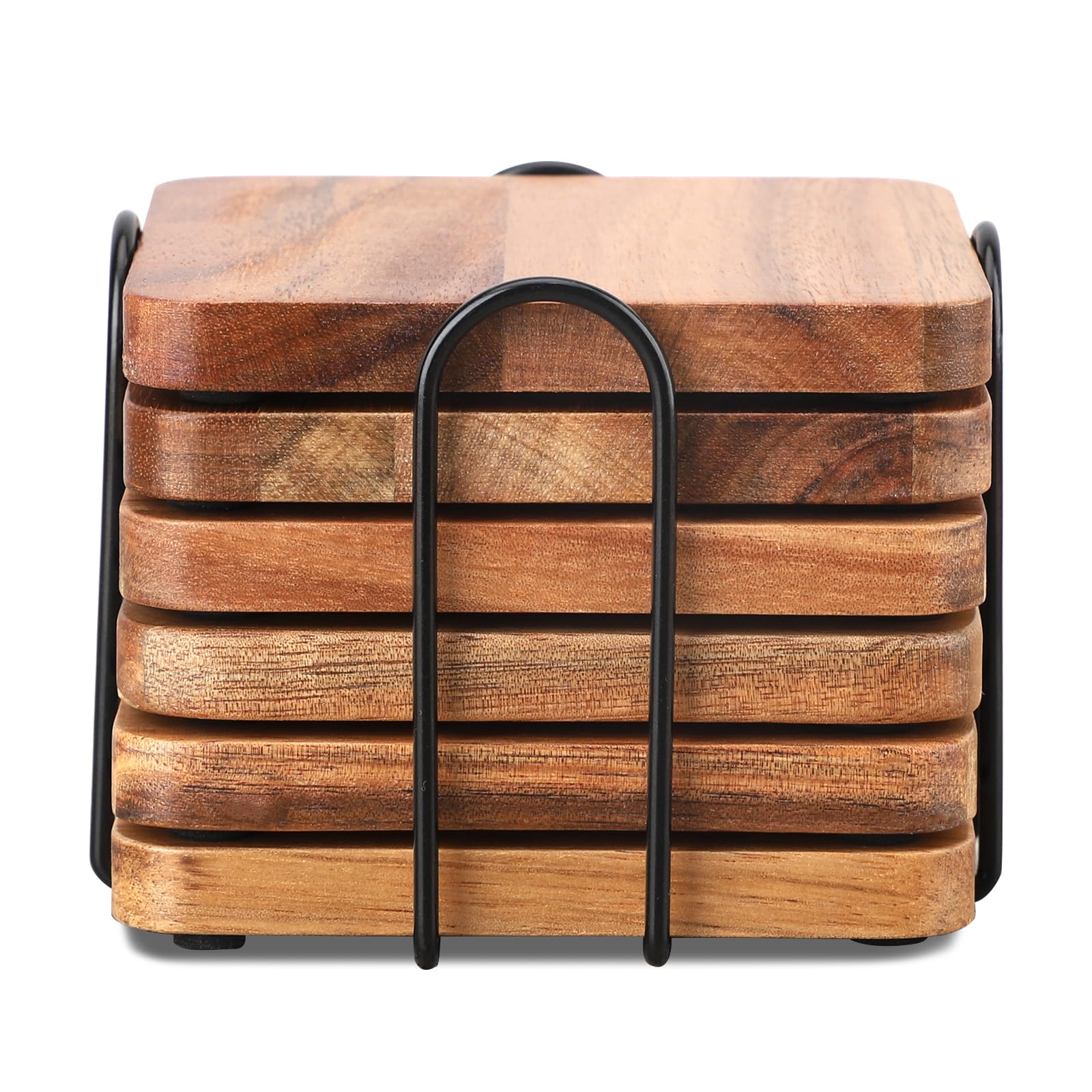 WLWNWFT Untersetzer Gläser Holz 6er Set, Untersetzer aus Akazienholz mit Halter, Glasuntersetzer Holz eckig, Holzuntersetzer für Getränke, Bar, Tassen, Glas, Getränkeuntersetzer Küche, Haushalt & Wohnen