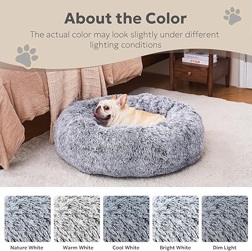 Miniatura 9 de Cama pequeña para mascotas para cachorros, gatos y conejos, cama calmante en forma de dona, lavable y antideslizante, antiansiedad, de felpa