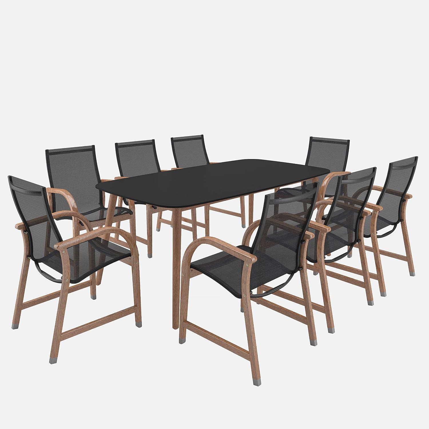 Amazonia Barrington 9-Piece Outdoor Rectangular Dining Table Set | Eucalyptus Wood | Ideal for Patio and Indoors