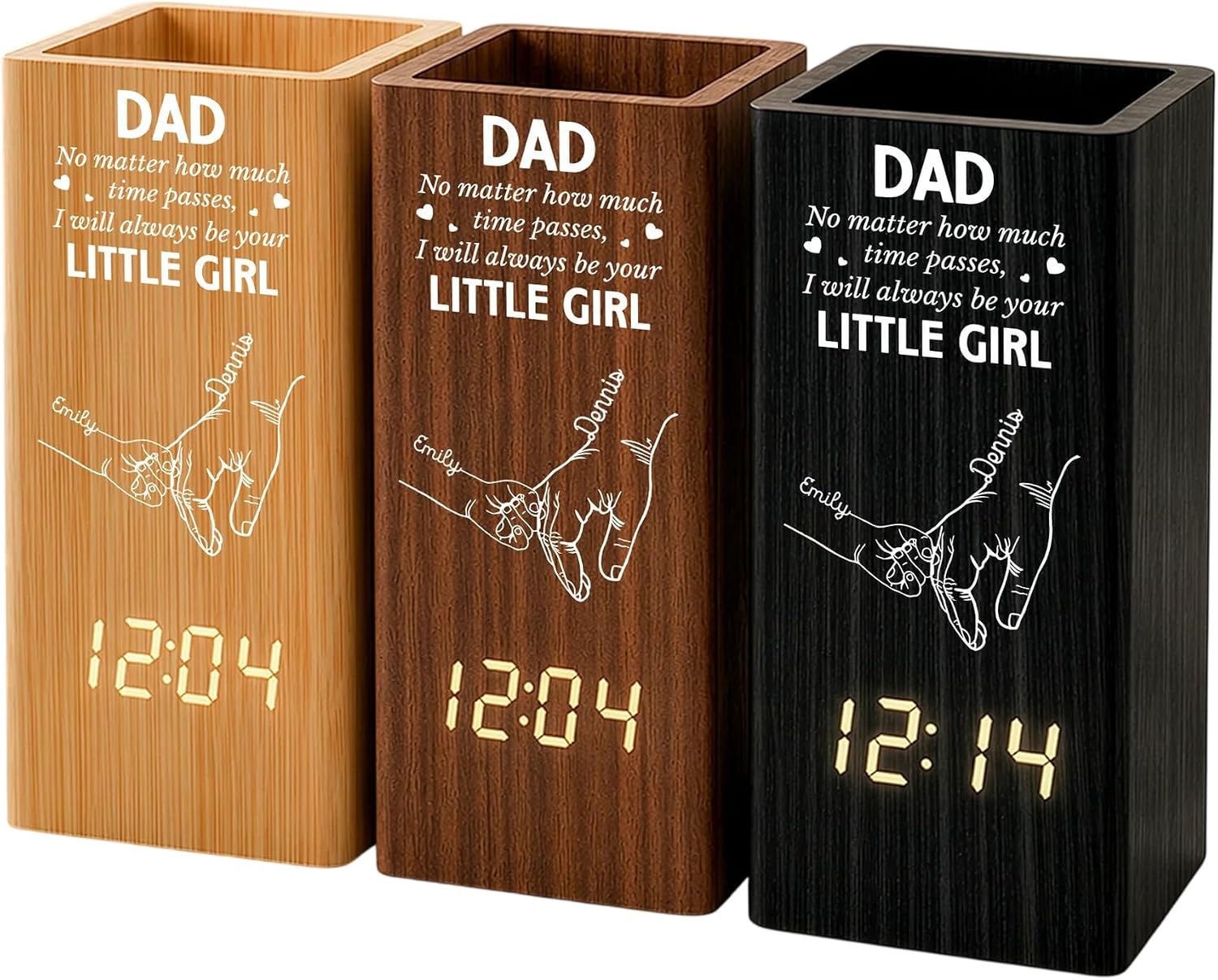 How Much Time Passes, I Will Always Be Your Little Girl - Personalized Pen Holder With Clock, Dad We Love You Pen Holder, Daddy Custom Photo Clock, Happy Father's Day Birthday Gifts for Men Husband