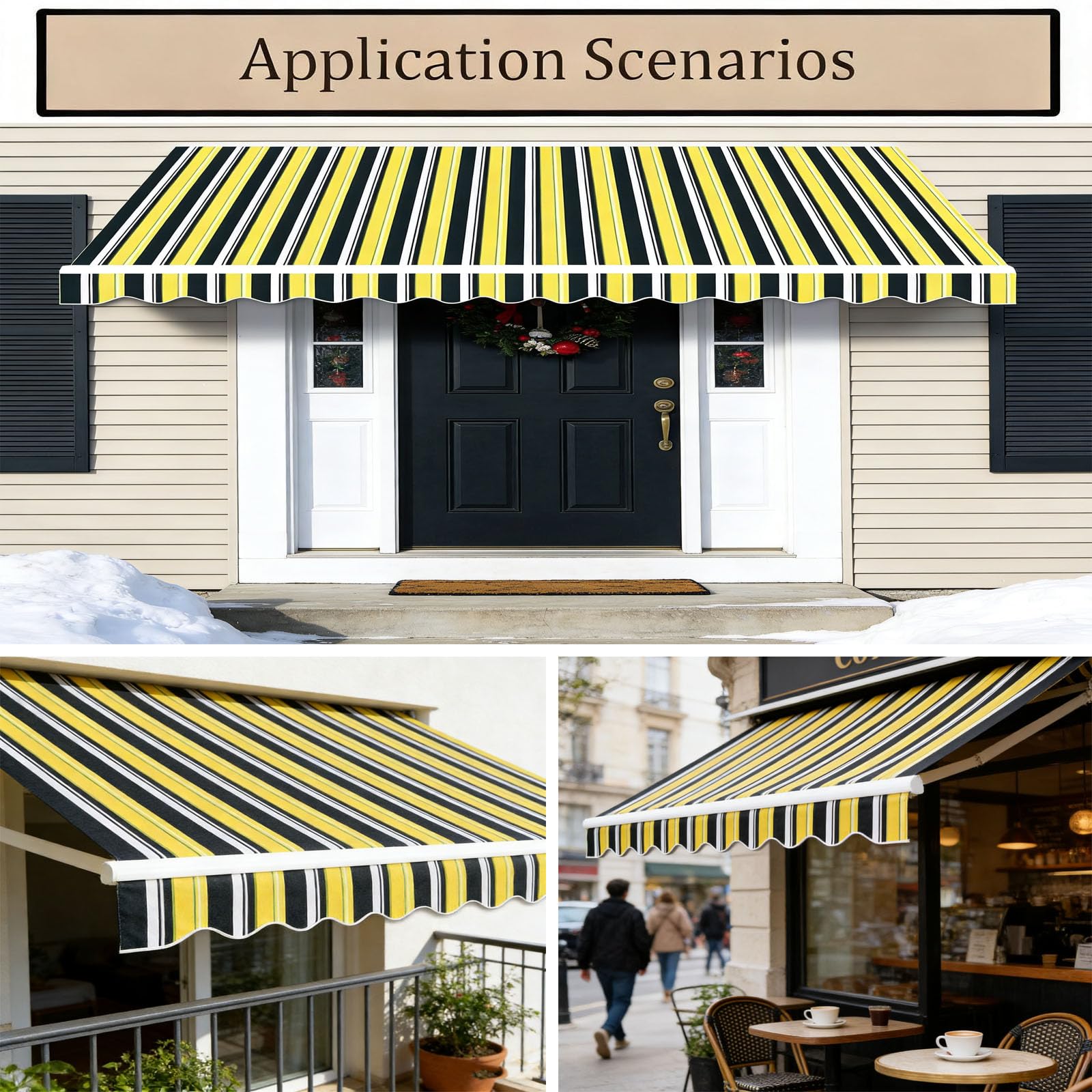 Toile de rechange rétractable pour auvent de porte de terrasse, abri de soleil, tissu de rechange en polyester imperméable pour magasins, jardin (taille : 4,6 x 3,4 m, couleur : rayures jaunes)