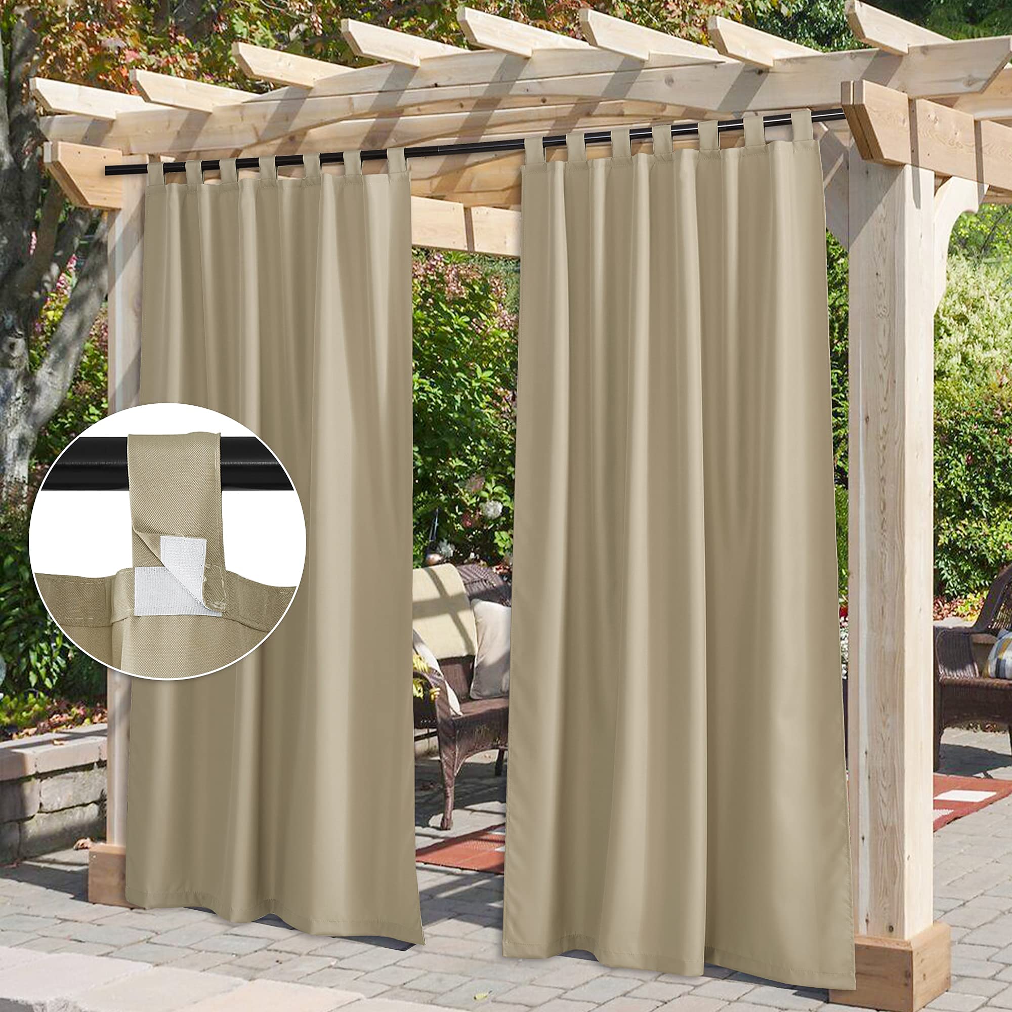 StangH 2 Panels Taupe Outdoor Curtains - Waterproof Blackout Curtains for Patio French Door, Privacy Protection Energy Saving Tab Top Curtain for Outside Dining / Shower / Terrace, W55 x L96
