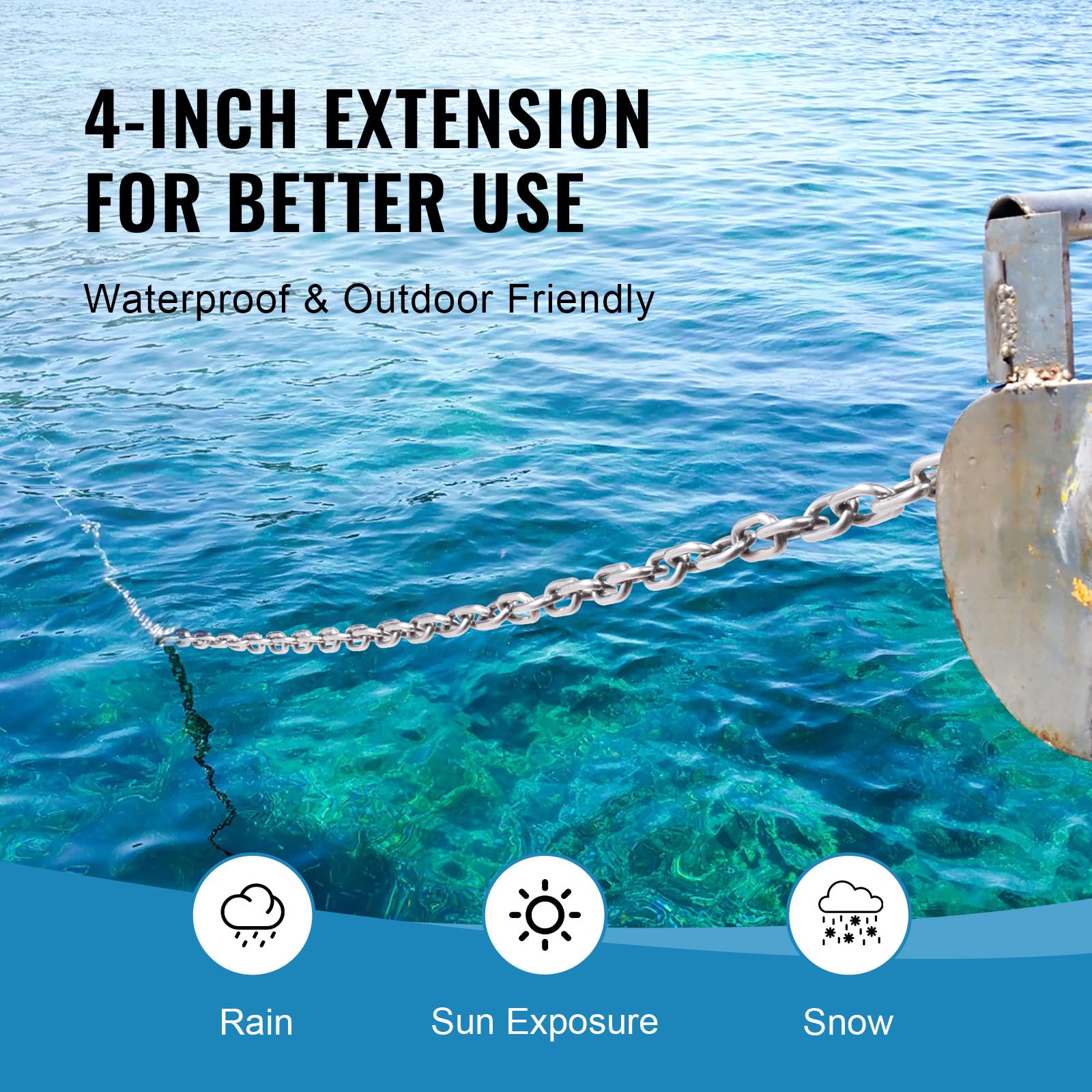 VEVOR Cadena de Ancla para Barcos 6,35 mm x 1,2 m BS, Cadena de Ancla de Acero Inoxidable 316 de Grado Marino con Grilletes de Anillo de Bloqueo Doble para Cubierta, Funciona con Varios Anclas