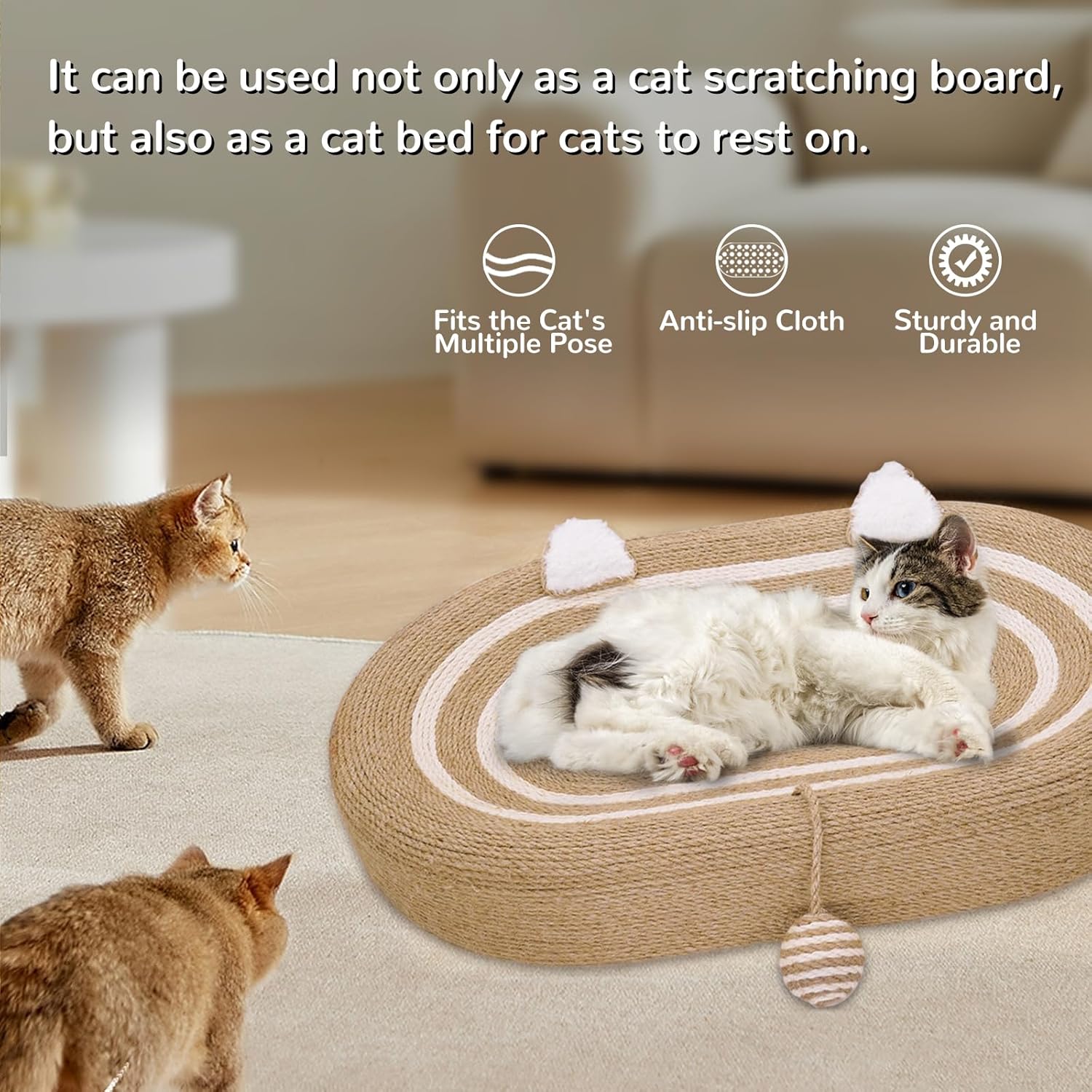 review Sisal Cat Scratching Board Cat Scratcher Scratching Pad for Indoor Cats with Ball Durable and Reusable Cat Scratching Bed-Comfortable Place for Playing and Resting