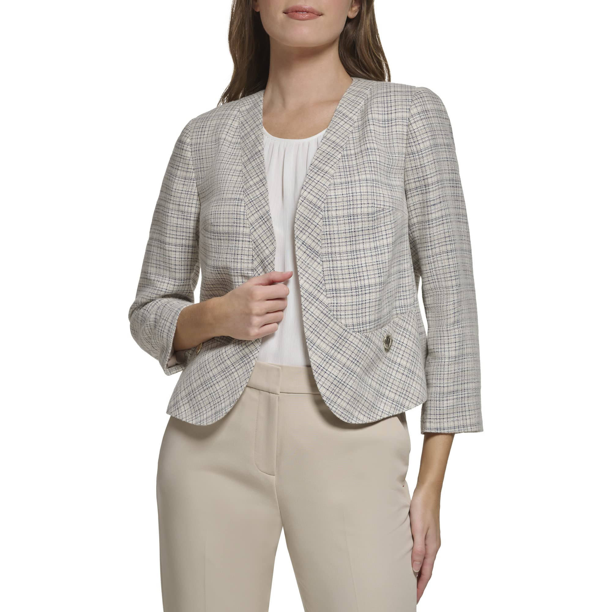 Tommy Hilfiger Womens Plaid Open Front Blazer