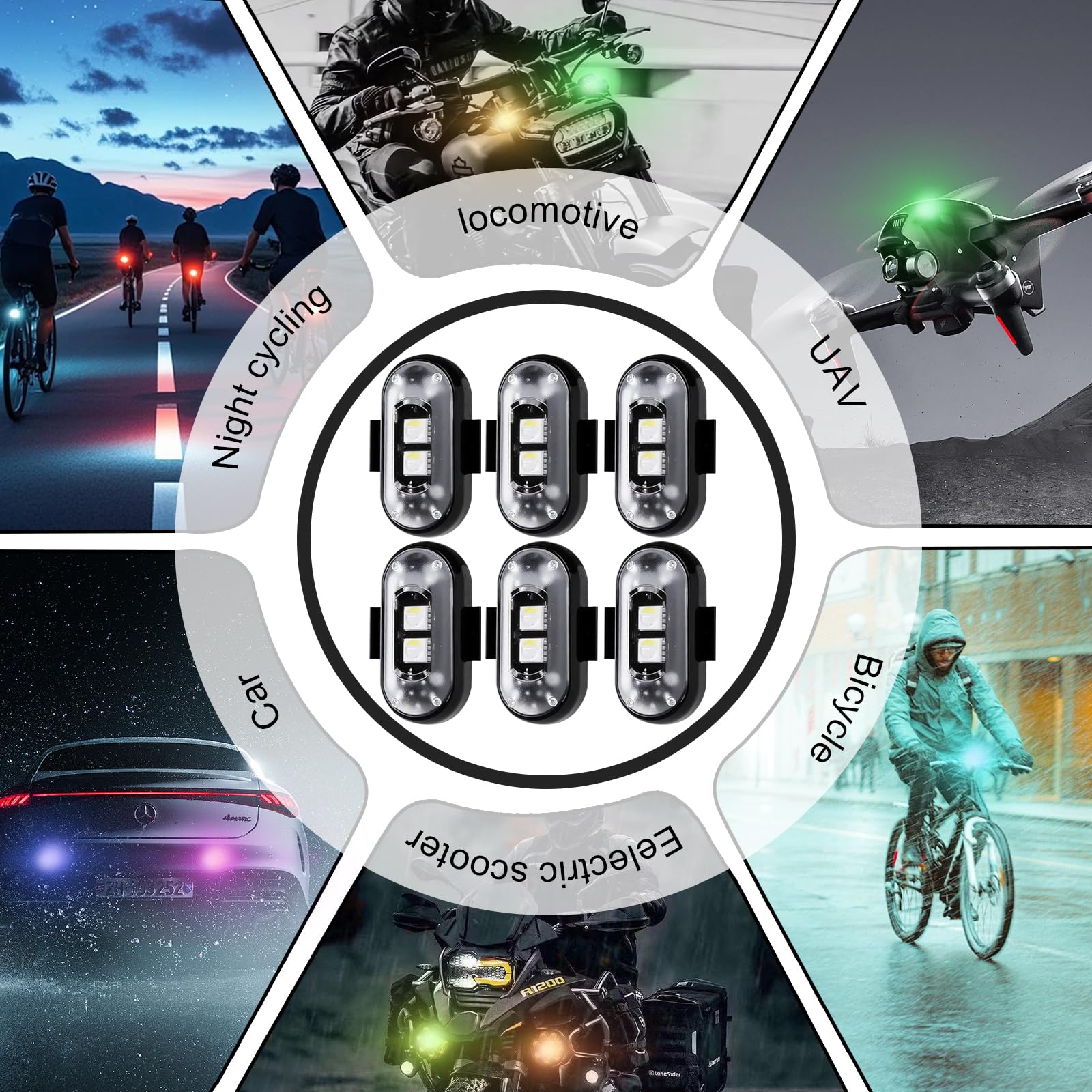 6 Pezzi Luci a LED Senza Fili, Luci anticollisione per Auto Impermeabili a 8 Colori con Telecomando, Lucis Lampeggianti Ricaricabili USB Per Auto, Drone, Camion, Moto