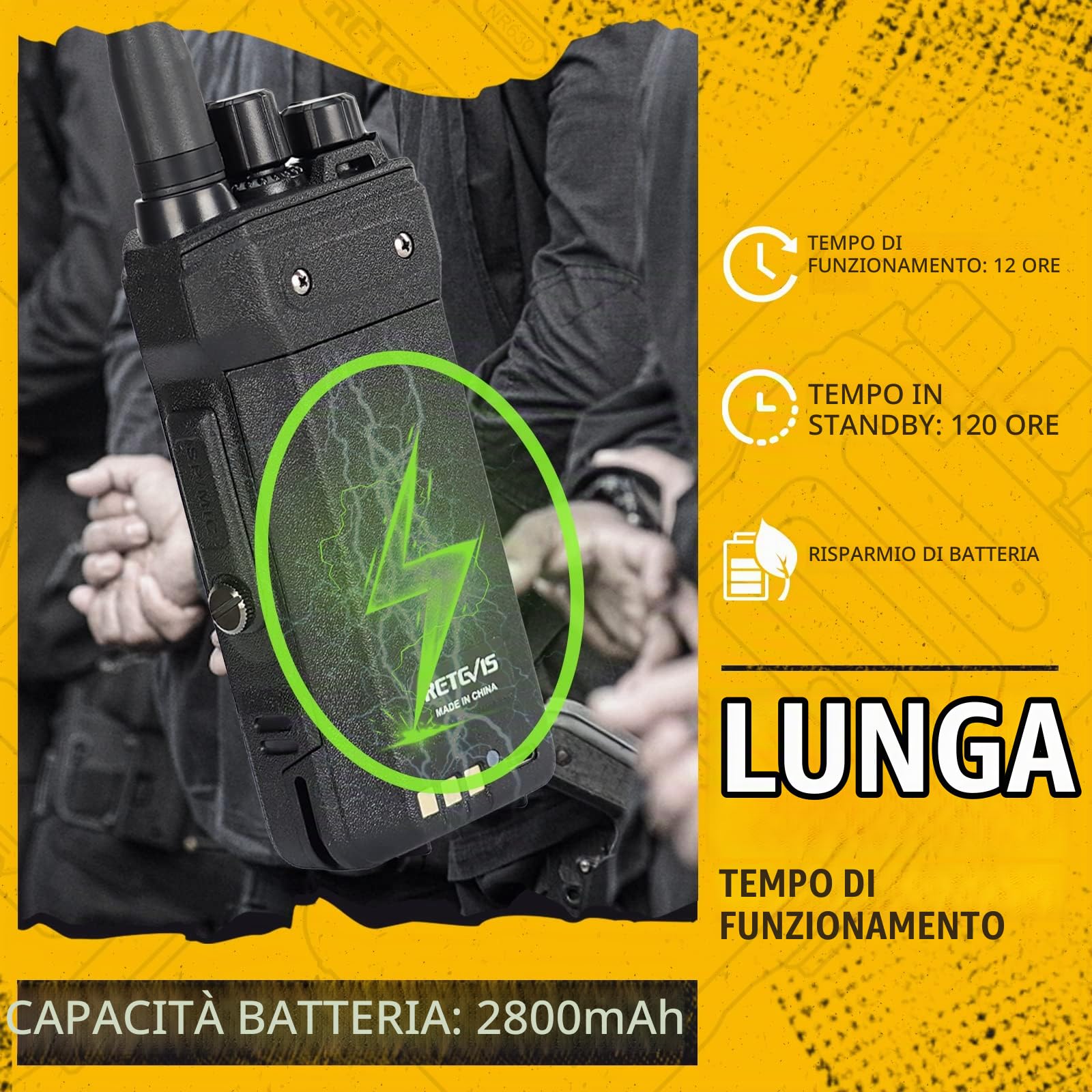 Retevis NR630 Walkie Talkie Professionali, Ricetrasmittenti a Lungo Raggio,Chip di riduzione del rumore, IP67 Impermeabile, 2800 mAh, Radio con Auricolare per Bar, Ristorante (2 Pezzi, Nero)