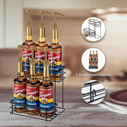 Miniatura 4 de Organizador de jarabe de café, (capacidad de 6 botellas), soporte para jarabe de café de 2 niveles para accesorios de barra de café, cocina,