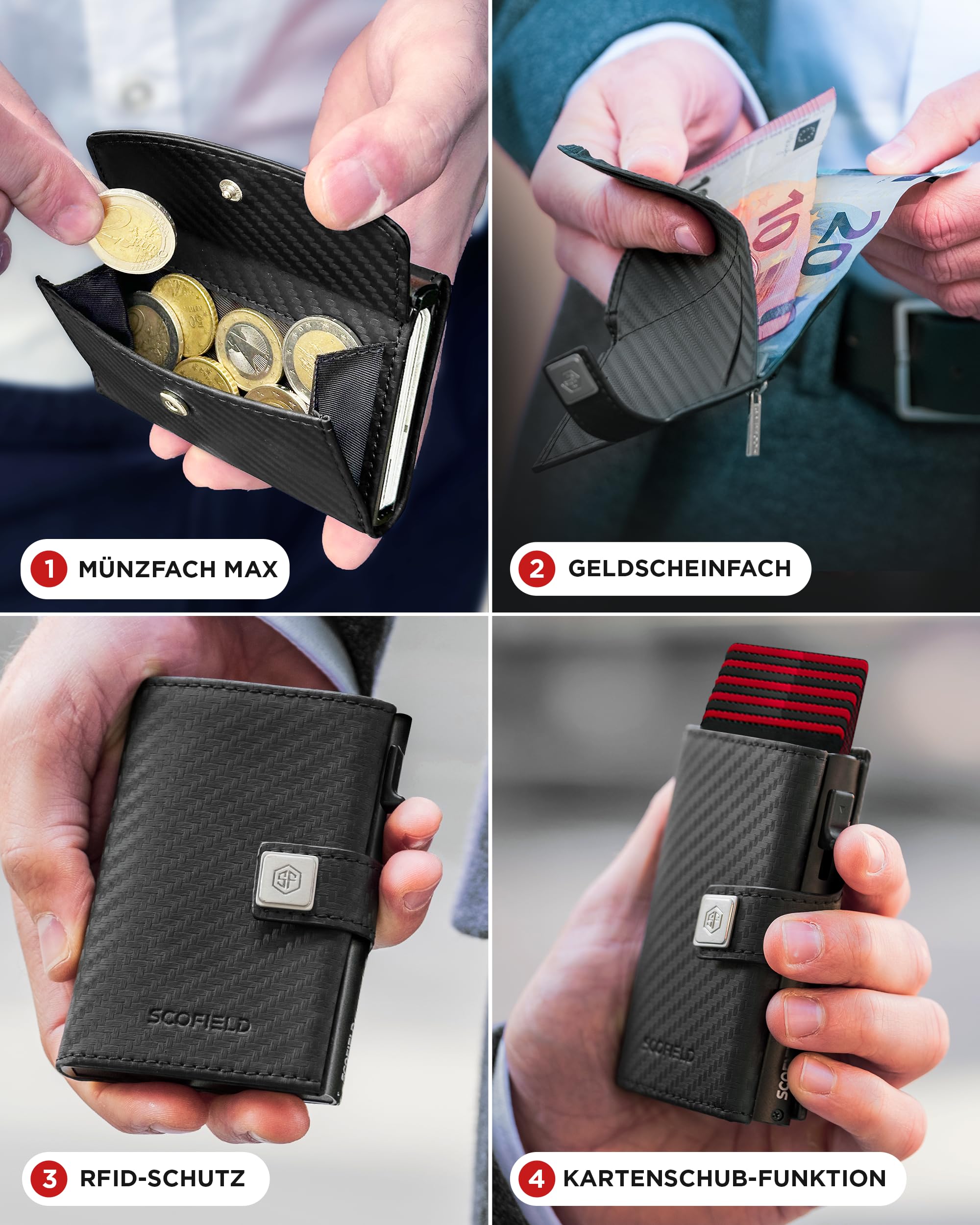 SF SCOFIELD Portfel męski | portfel męski na 11-12 kart | portfel ochrona RFID | portmonetka | portfel dla mężczyzn | Smart Wallet | etui na karty kredytowe | Slim Wallet | etui na karty małe, Carbon