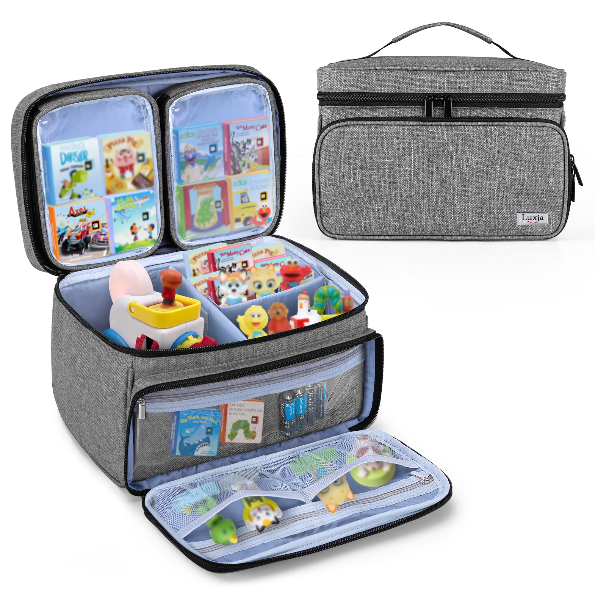 LUXJA Carrying Case Compatible with Little Tikes Story Dream Machine, Storage Bag with Detachable Clear Pockets Fits Little Tikes Story Dream Machine Books, Gray
