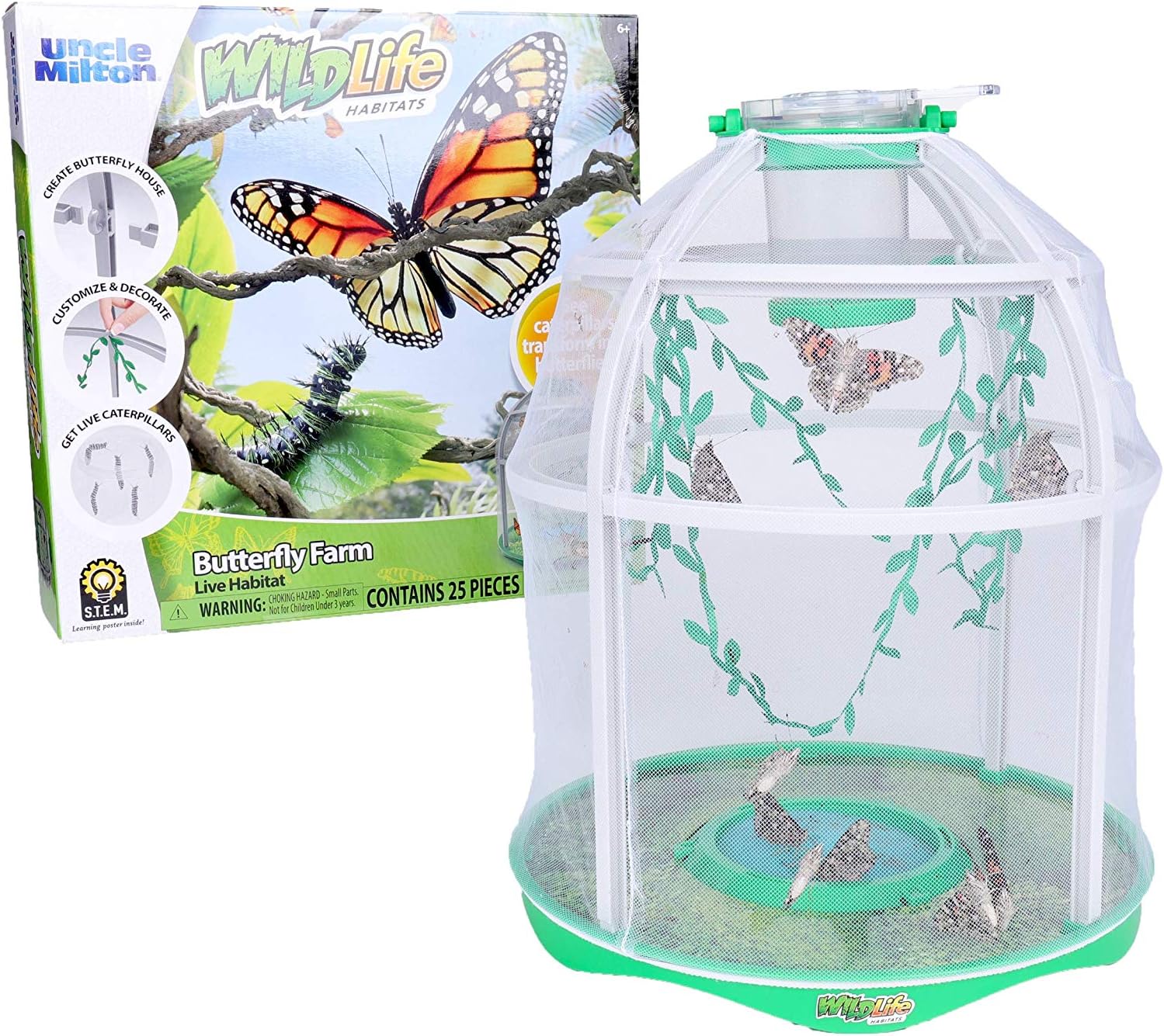 Uncle Milton Butterfly Farm Live Habitat Observe Butterfly Lifecycle in Garden Includes