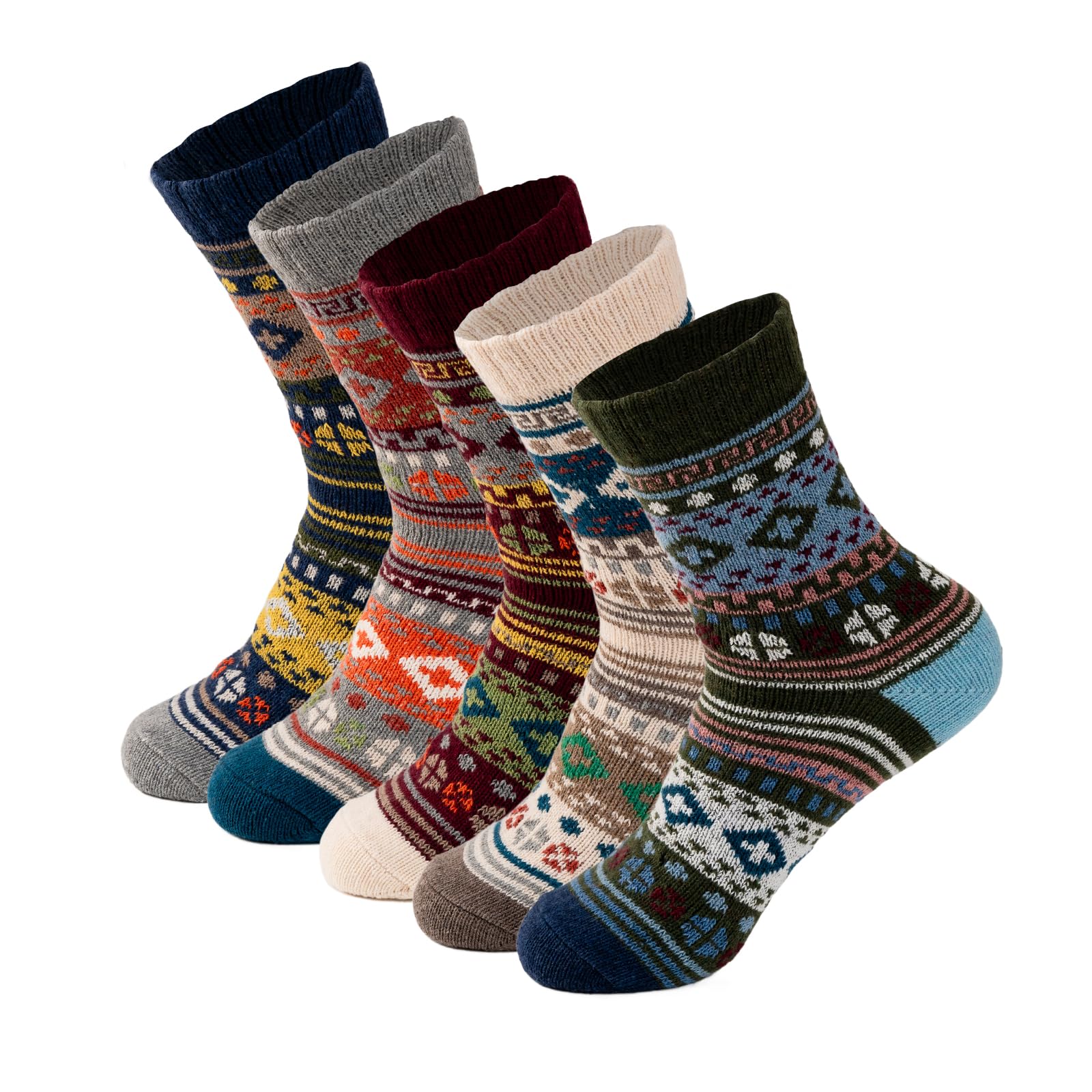 Wool Socks 5 Pairs Thickened Warm Winter Socks Cozy Gifts for Women Christmas Warmth Socks (US, Numeric, 6, 10, Regular, Regular, ShiZiSock-5Pairs)