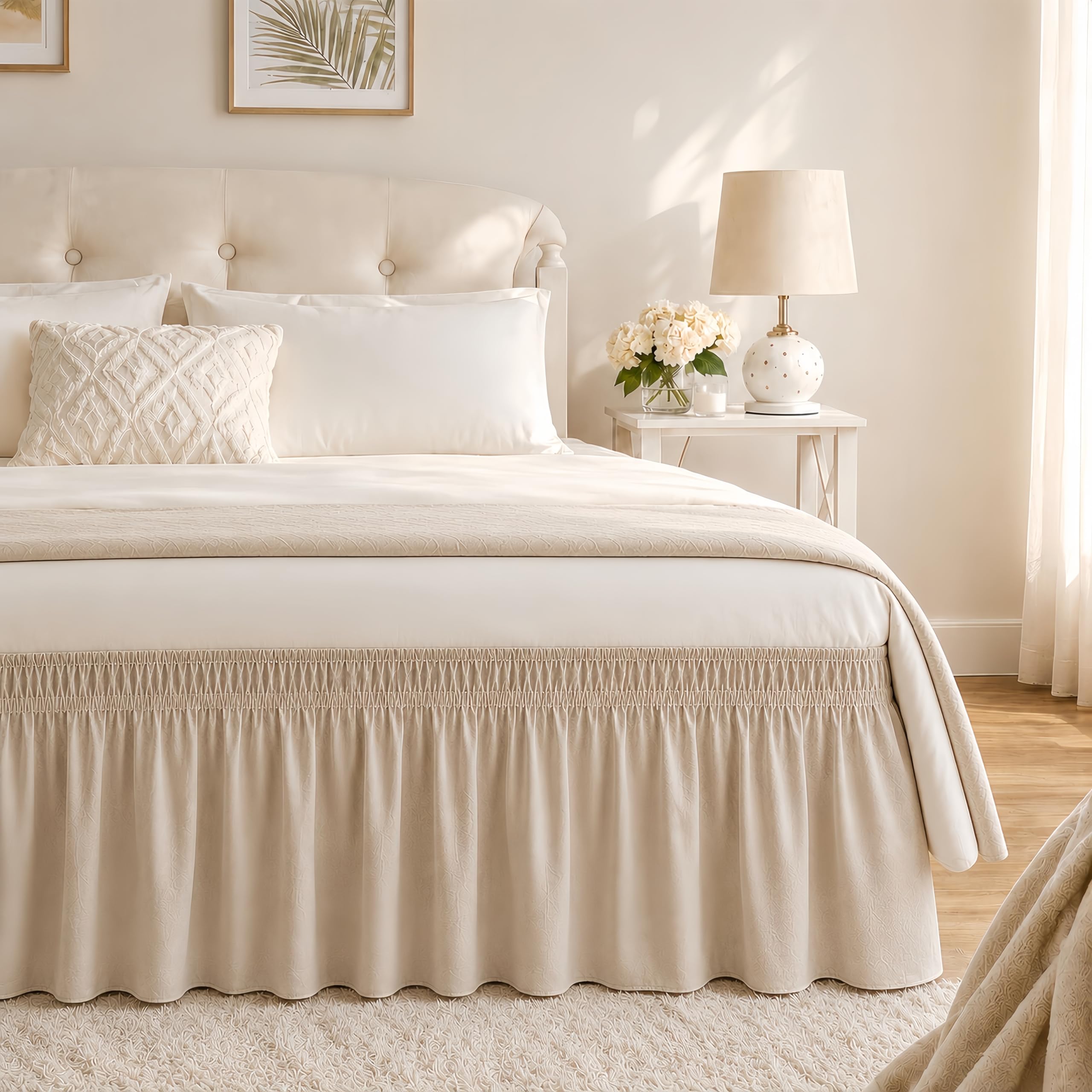 Light Camel Bed Skirt Queen Size 18" Drop, Elastic Wrap Around Bedskirt