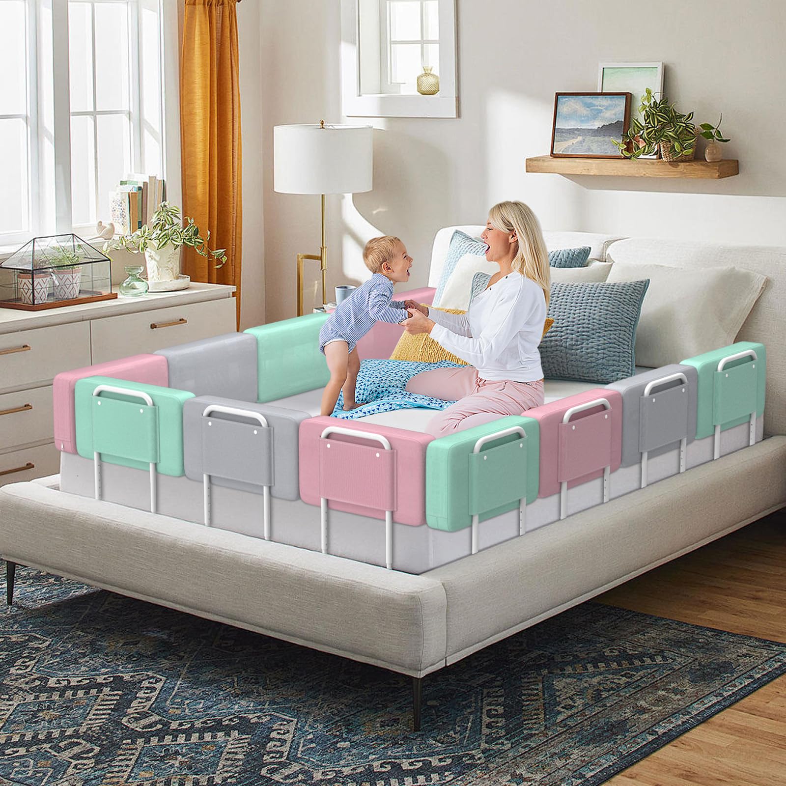 Barrera anticaídas para Cama Infantil, 60 cm de Ancho, barreras Cama para niños Barrera Cama Bebe, Color Gris