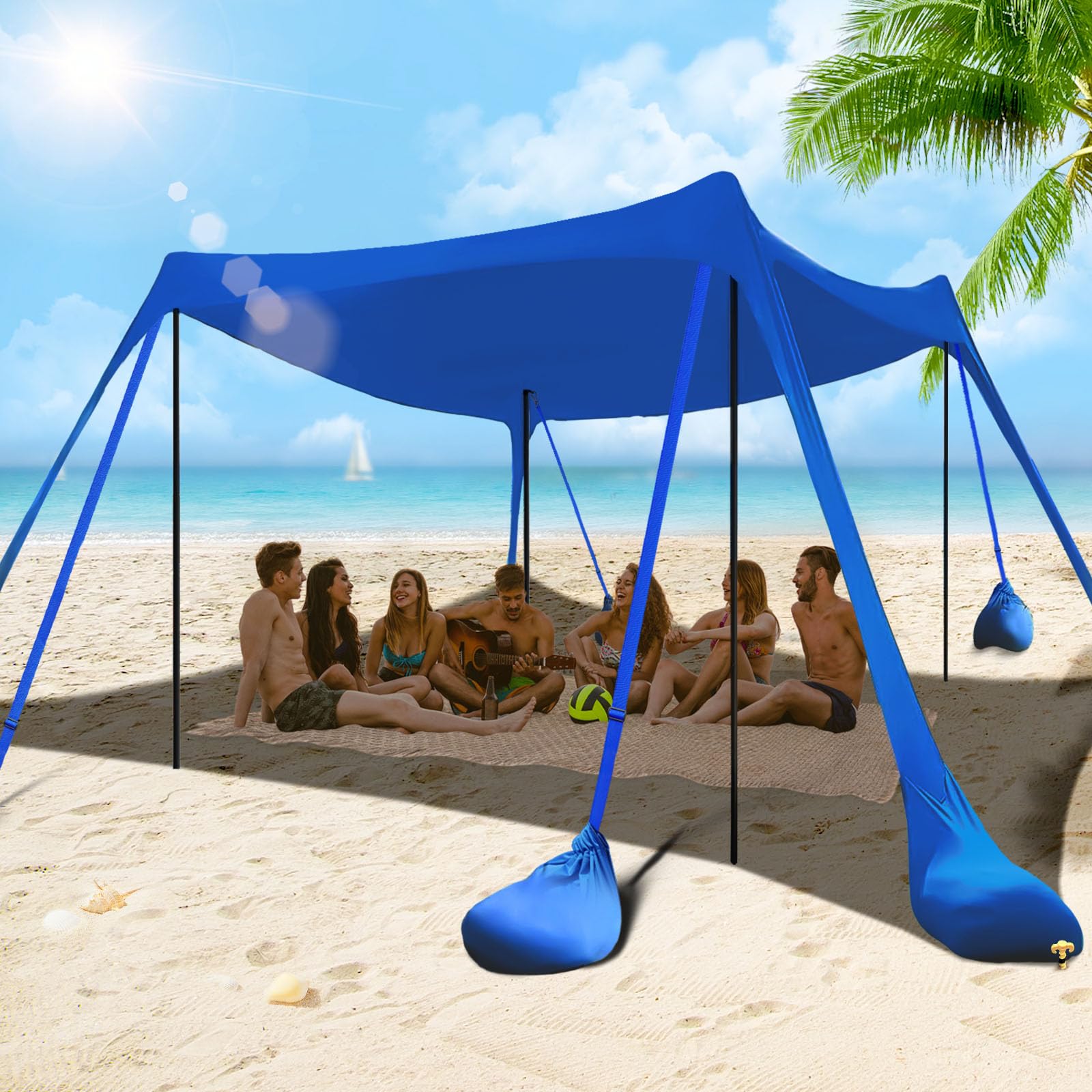besuhot Beach Tent Sun Shelter 10x10FT Beach Shade Canopy with 8 Sandbags, UPF 50+ Protection Beach Shade Canopy, Outdoor Tent for Beach Camping Trips, Fishing, Backyard - 1