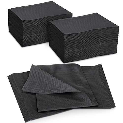 Practicon Paquete de 125 baberos desechables negros para pacientes, 18 x 13 pulgadas, hoja de papel impermeable de 3 capas con respaldo de