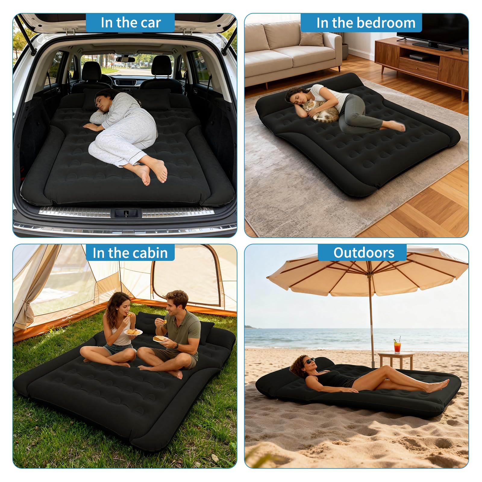 Matelas de Voiture Confortable pour Les Voyages et Le Camping - Matelas Gonflable de qualité supérieure pour Le siège arrière - Facile à Ranger - Solution pour Les déplacements (Noir)