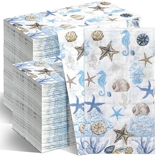 Jetec 200 Pcs Beach Theme Guests Hand Towels for Bathroom Paper Napkins | Sea Starfish Disposable Hand Towels Bathroom Dinner Napkins for Wedding Birthday Holiday Beach Party & Table Decor