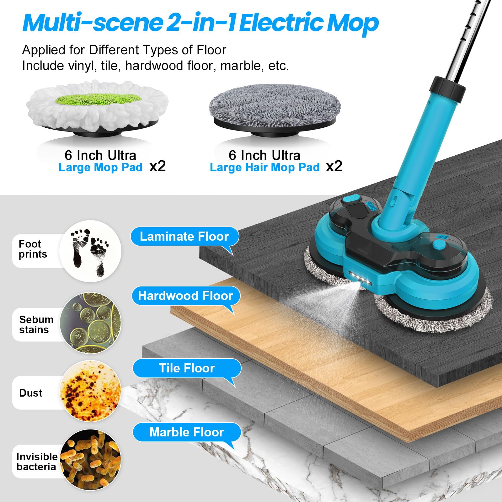 Cepillo Limpieza hogar, 8 in 1 Cepillo electrico Limpieza hogar Cleaning Brush para baño, Tina, Cocina, Piso