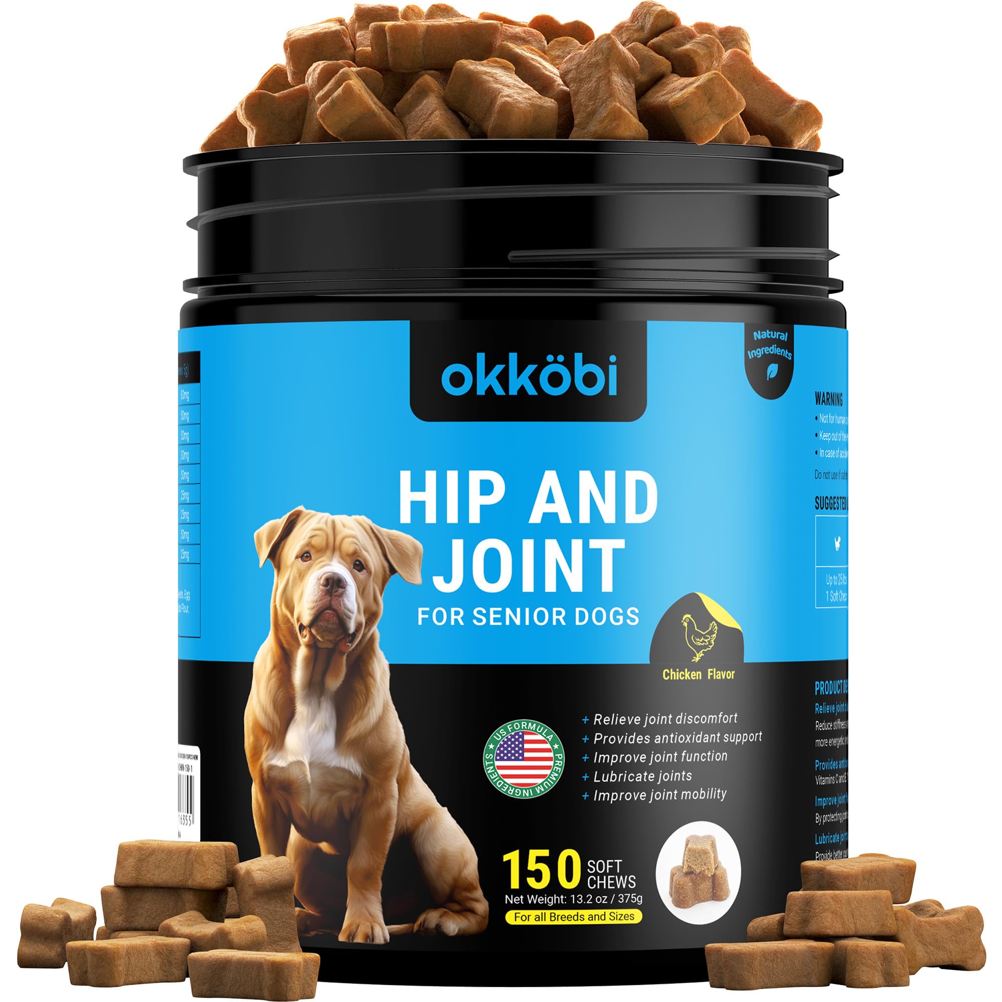 Glucosamine HCL & Hip and Joint Chews for Dogs - 150 pcs - Advanced Hip and Joint Support for Senior Dogs - with MSM & Green Lipped Mussel - Chicken