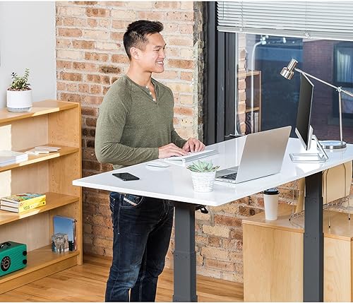 Miniatura 63 de Stand Up Desk Store Escritorio eléctrico de altura ajustable con memoria programable (marco blanco/parte superior blanca brillante, 48 pulgadas de