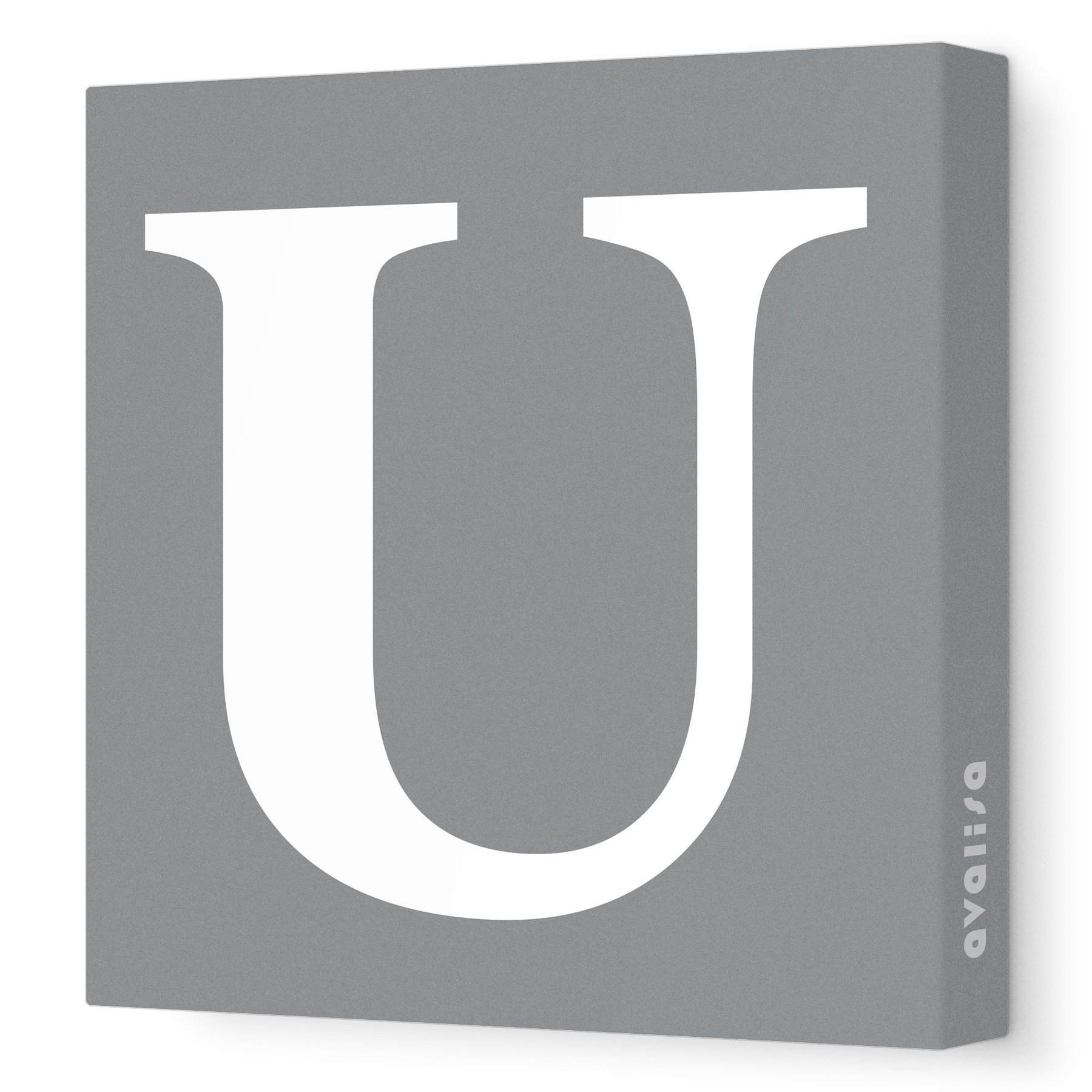 Avalisa Stretched Canvas Upper Letter U Nursery Wall Art, Grey, 18" x 18"