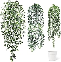 Pack of 3 Hanging Plants Artificial with Pot, 47-72 cm Artificial Plant Hanging, Artificial Hanging Plants Like Real Artificial Plants Plastic Plants Decoration for Indoor Outdoor Outdoor Garden Decoration