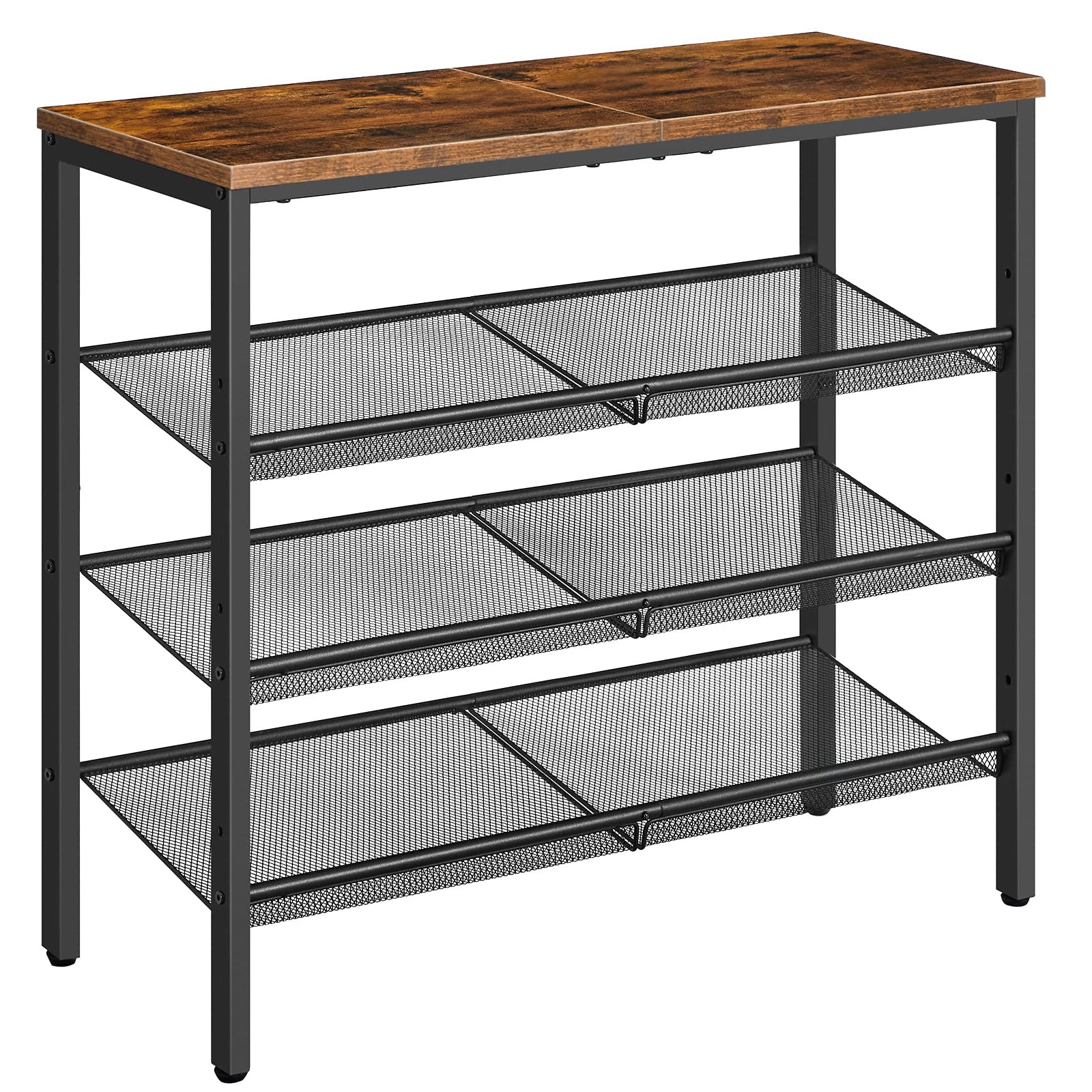 HOOBRO Shoe Rack, 4-Tier Shoe Rack, Shoe Shelf for Entryway, Closet, Holds 12-15 Pairs of Shoes, Shoe Storage Organizer with 3 Metal Mesh Shelves, Solid and Stable, Industrial, Rustic Brown BF42XJ01-image-22