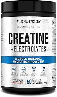 Jacked Factory Creatine + Electrolytes - Creatine Monohydrate with Taurine, Calcium, Sodium, & Potassium to Increase Muscle Growth, Strength, Hydration, & Endurance - 50 Servings, Peach Mango