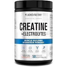 Jacked Factory Creatine + Electrolytes - Creatine Monohydrate with Taurine, Calcium, Sodium, Potassium to Increase Muscle Growth, Strength, Hydration, Endurance - 50 Servings, Blue Raspberry