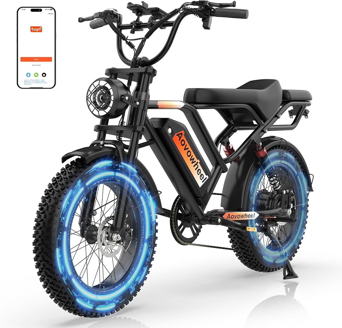 Electric Bike for Adults 20" Fat Tire Electric Dirt Bike with 48V 18Ah Battery 50-70 Miles Electric Motorcycle Ebikes, 1000 Peak Motor 31MPH Top Speed E-Bikes, APP, 2 Seater, Full Suspension