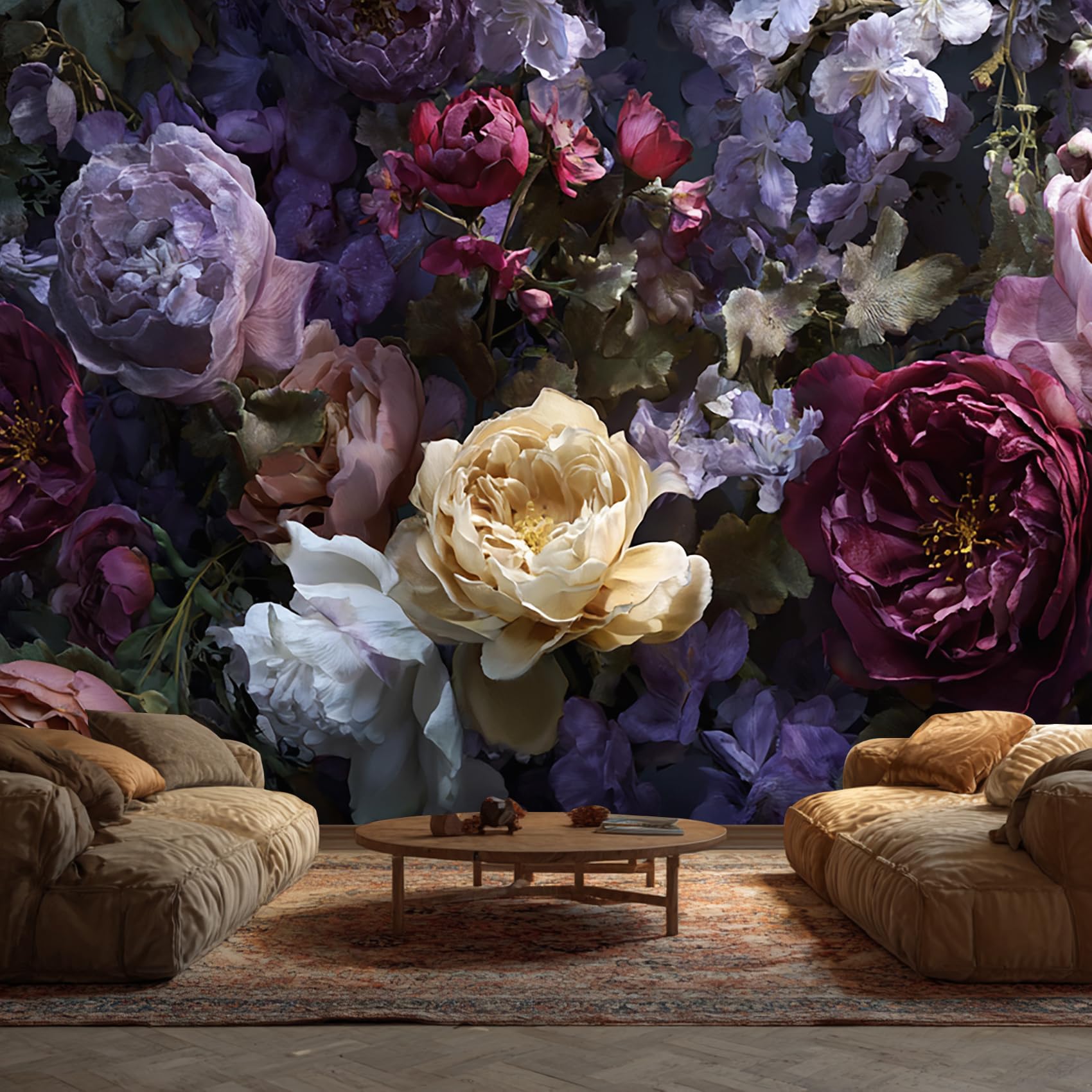 Moody Peony Floral Mural Wallpaper, Vintage Dark Bouquet Wallpaper for Bedroom, Living Room, TV Backdrop, Office, 3D Large Wall Mural Non-Woven Wall Paper 400 x 280 cm (WxH) d112