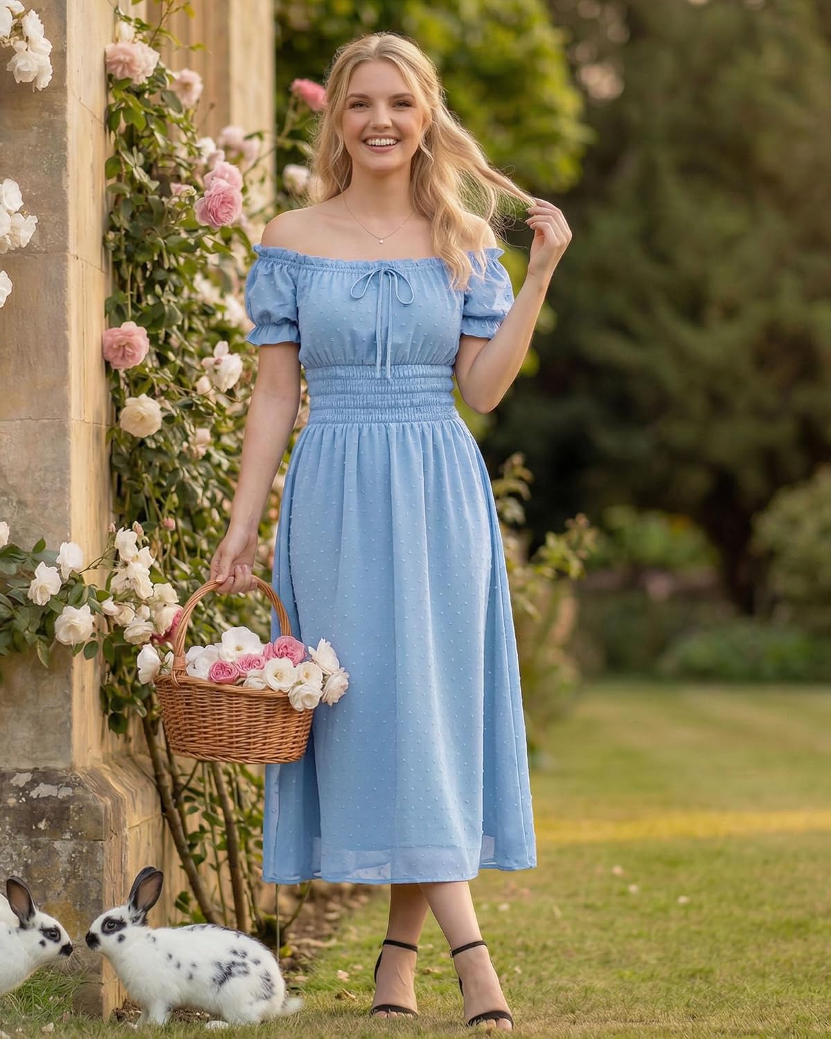 OXP Renaissance Dress for Women Off Shoulder Midi Dress Cottagecore Medieval Dress