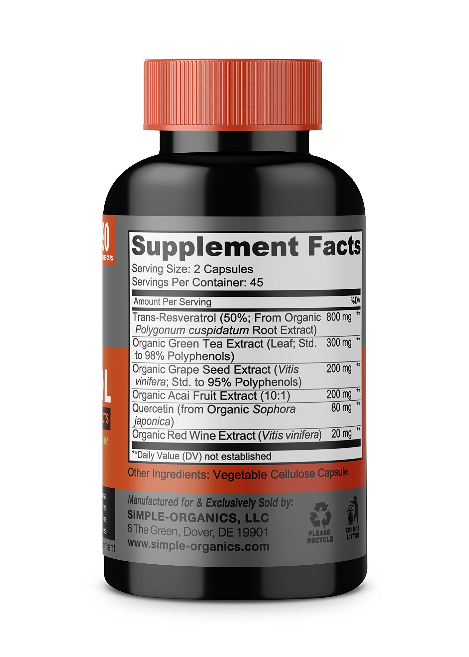 Resveratrol 1600mg per Serving of Organic TransResveratrol & Potent